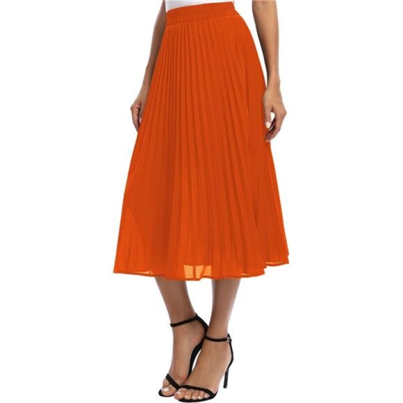 Women's Chiffon Elastic Waist A-Line Orange - Picture 5 of 7